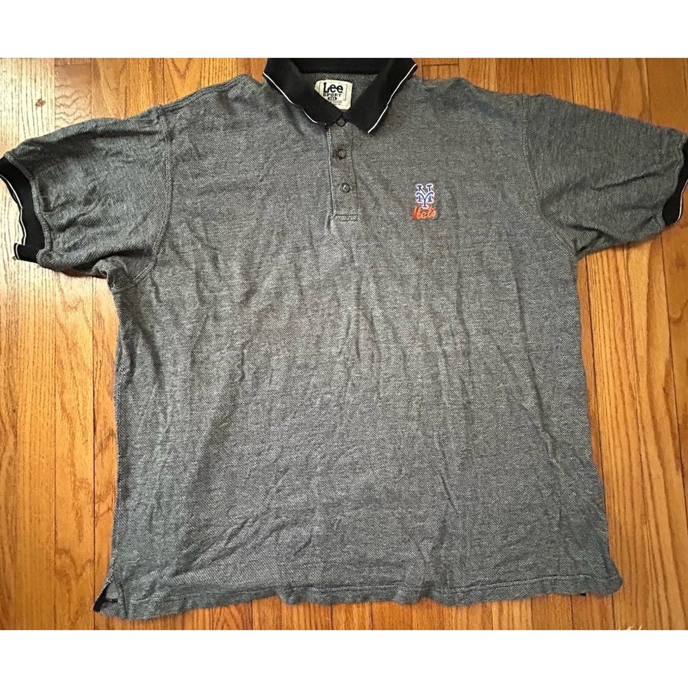 New York Mets Polo Shirt Mens 2XL Gray Short Sleeve Vintage Lee MLB Baseball
